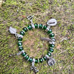 Pulseira de Oxóssi – Pingentes Prateados e Ofá | Conexão com a Natureza, Força e Proteção