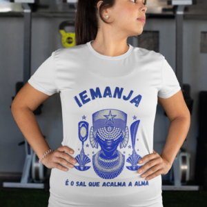 Long Feminina 100% Algodão – Estampa "Iemanjá – É o Sal que Acalma a Alma"